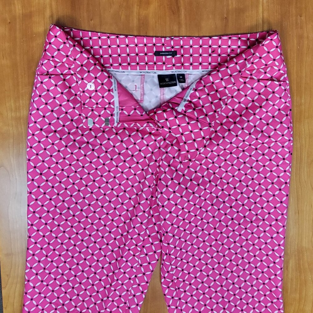 NWOT Worthington Hot Pink Black White Geometric Print Capri Pants - 10 - Picture 9 of 14